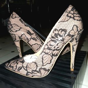 Gorgeous Taupe & Black Lace Pumps by Victoria's Se